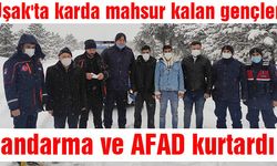 Uşak'ta karda mahsur kalan gençleri jandarma ve AFAD kurtardı