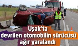 Uşak'ta devrilen otomobilin sürücüsü ağır yaralandı