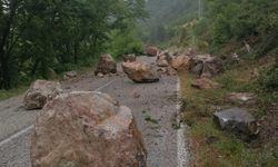 Kara yoluna düşen kayalar ulaşımı aksattı