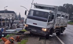 Aydın'da kamyonun sinyalizasyon direğine çarpması sonucu devrilen direk bir kişiyi yaraladı