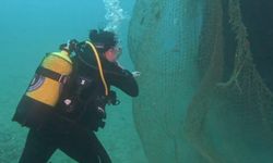 Karaburun'da deniz kaplumbağaları ve canlılarına zarar veren 1 buçuk tonluk hayalet ağ bulundu