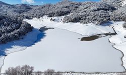 Uşak'ta dondurucu soğuk nedeniyle Küçükler Barajı buz tuttu