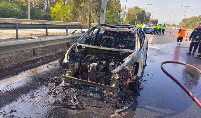 Aydın-İzmir Otoyolu'nda otomobilde çıkan yangın söndürüldü