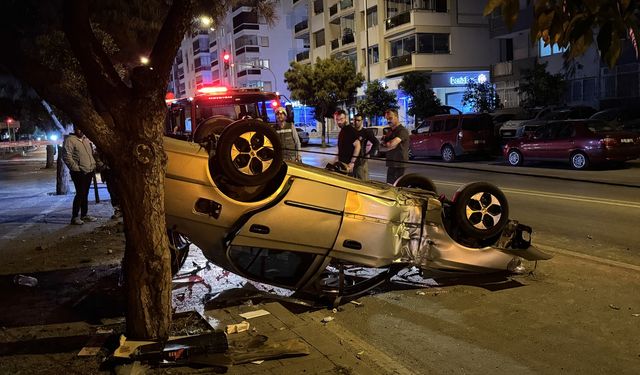 Konak'ta otomobil takla attı, sürücüsü yaralandı!