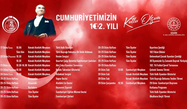 İzmir'de Cumhuriyet'in 102. yıl dönümü kutlamaları başlıyor