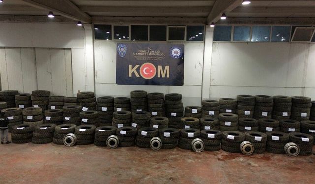 Denizli'de gümrük kaçağı 263 araç lastiği ele geçirildi