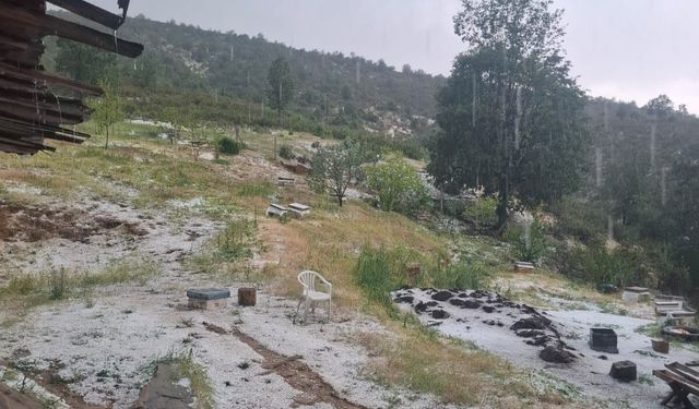 Uşak Selvioğlu Hacıhüseyinler'de 15 dakika boyunca dolu yağdı