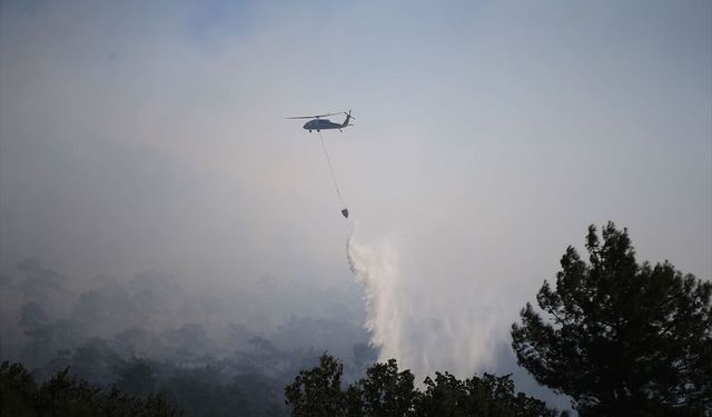 Menteşe'deki ormanlık alandaki yangına havadan ve karadan müdahale