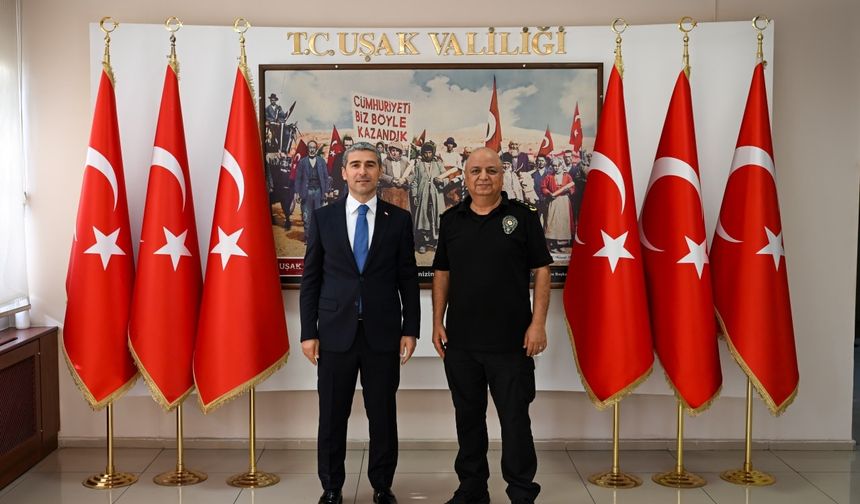 Uşak İl Emniyet Müdürlüğü görev süresi biten Mehmet Ali Kolcu, Uşak Valisine veda etti