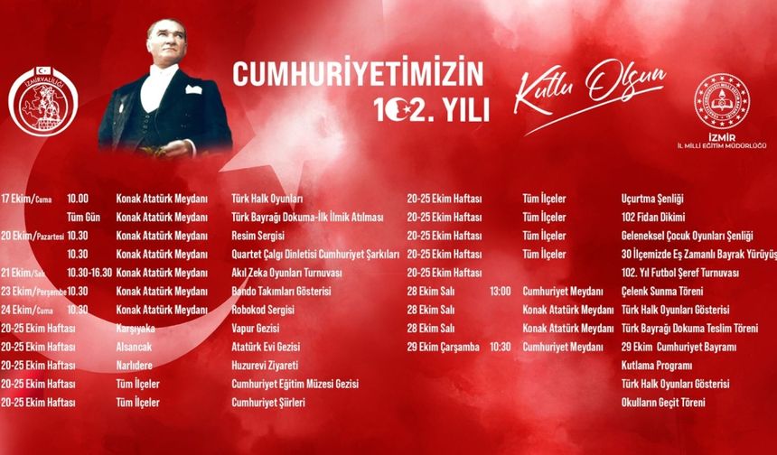 İzmir'de Cumhuriyet'in 102. yıl dönümü kutlamaları başlıyor
