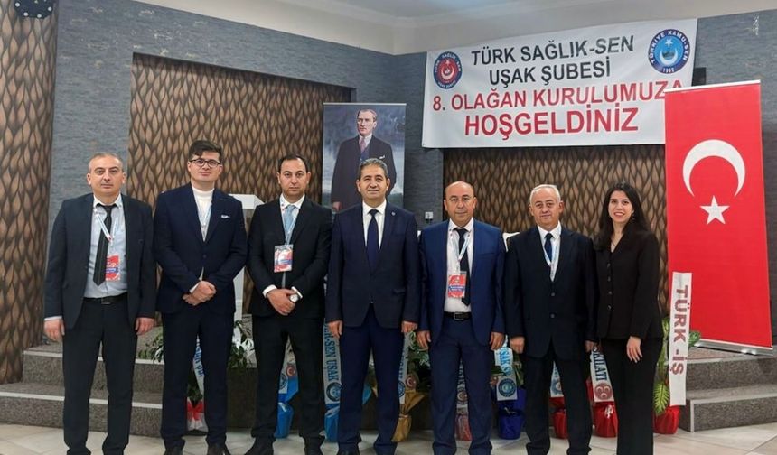 Türk Sağlık Sen Uşak Şubesi'nde 96 delegeden 90 oy alan Mehmet Özkuk, 1 kez daha seçildi