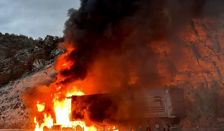 Kütahya ve Eskişehir yolu üzerinde Volkan Dolan'ın kullandığı tır alev aldı