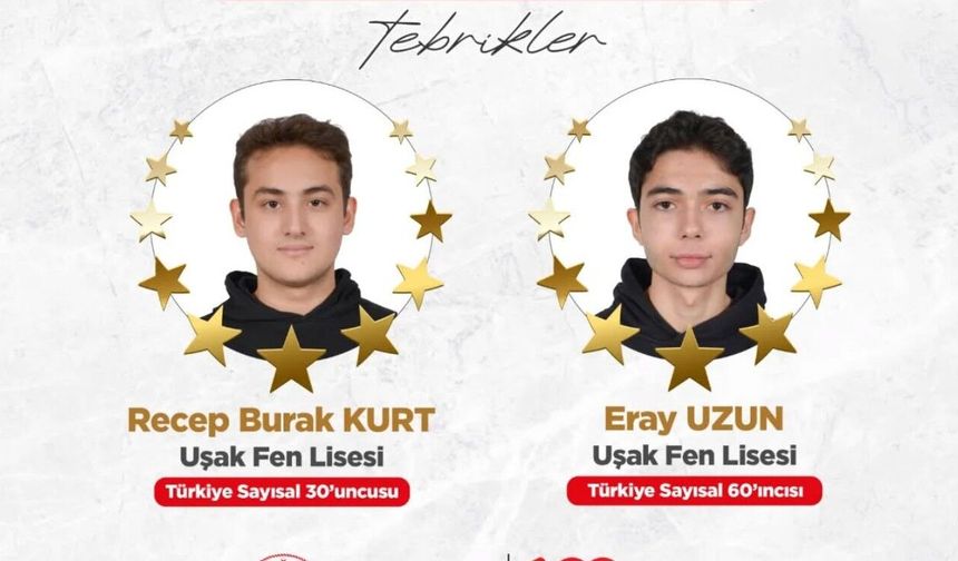 Uşak Fen Lisesi'nden Recep Burak Kurt ve Eray Uzun Türkiye çapında derece yaptı