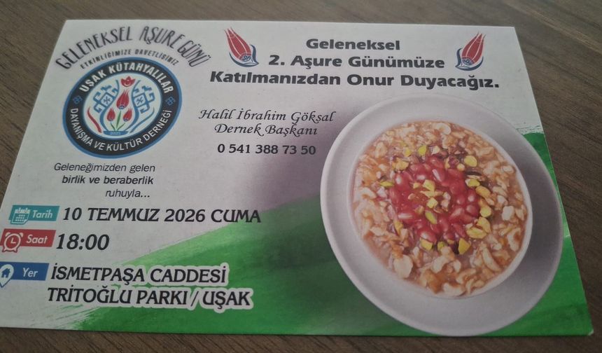 Uşak Kütahyalılar Dayanışma ve Kültür Derneği, Cuma günü Tiritoğlu Parkı’nda Aşure ikramında bulunacak