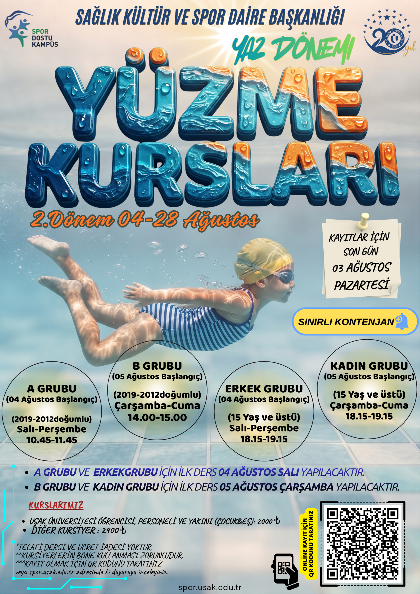 2. Dönem Yaz Yüzme Kursları Afişi